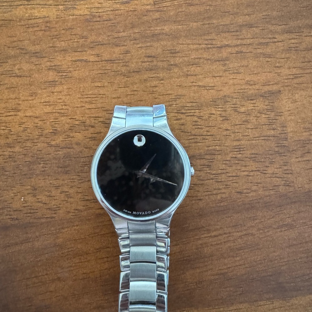 Movado Black Dial Silver Watch- Mens